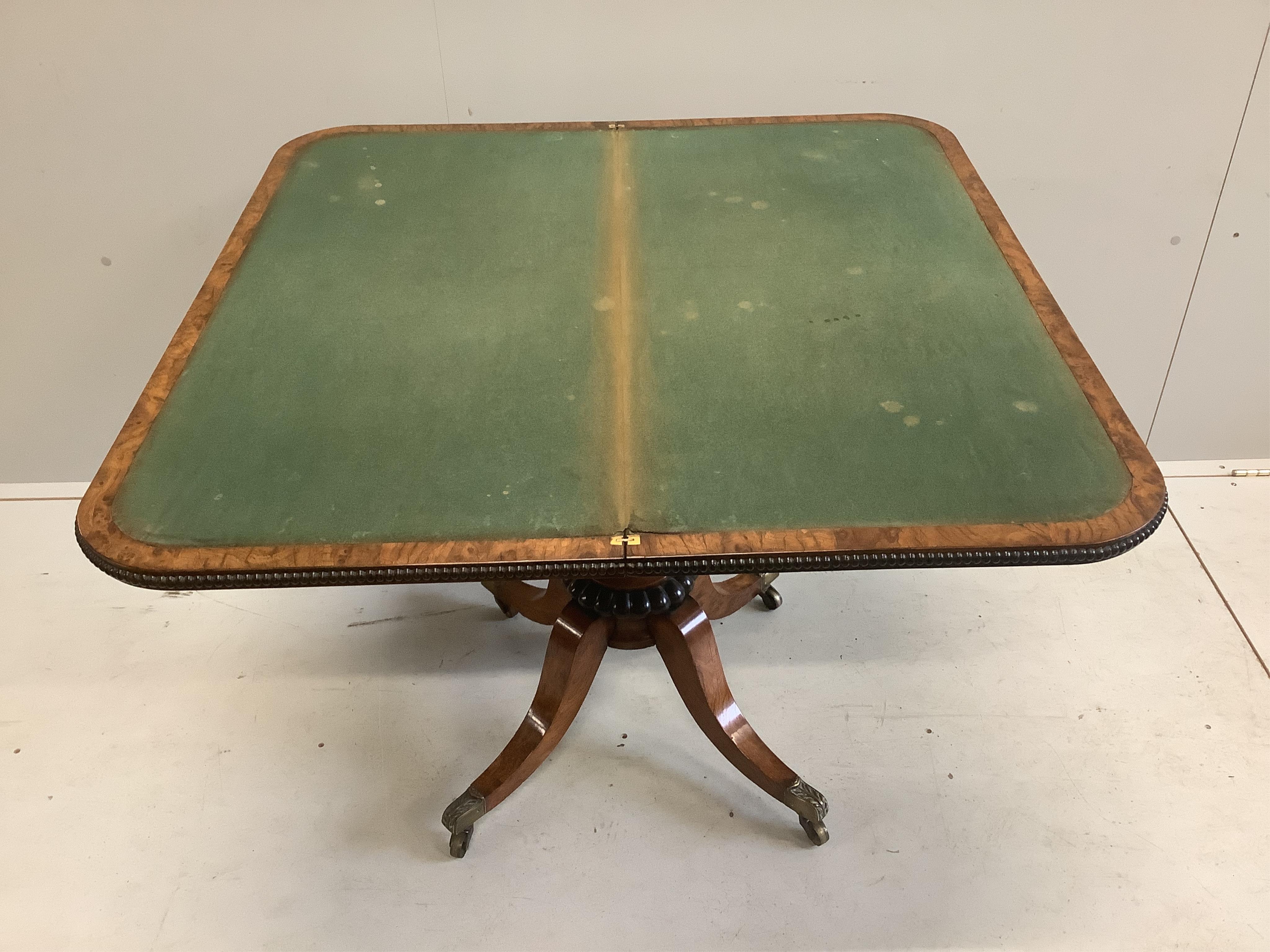 A Regency pollard oak rectangular folding card table, width 92cm, depth 45cm, height 72cm. Condition - good